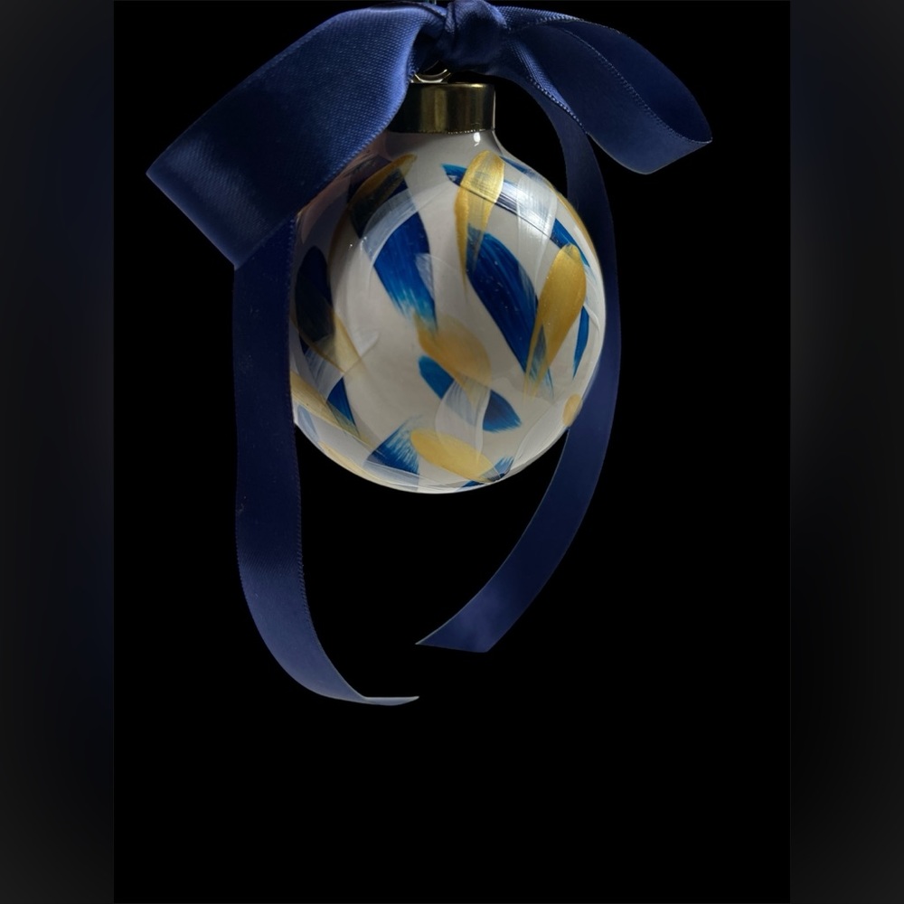 Ornament Hand Painted Handmade Blue Gold White Decorative One of a Kind Holiday